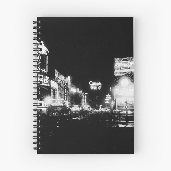 Item preview, Neon lights, Times Square, New York City, circa 1934 night landscape black and white vintage photographic art print designed and sold by Astrid Arkhangelsky.