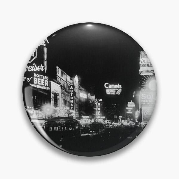Item preview, Neon lights, Times Square, New York City, circa 1934 night landscape black and white vintage photographic art print designed and sold by Astrid Arkhangelsky.