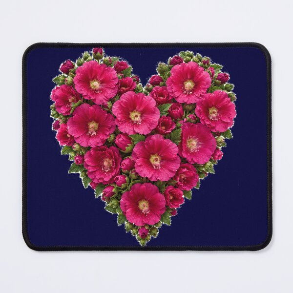 Item preview, Romantic Floral Heart – Beautiful Pink Hollyhocks Botanical Art designed and sold by Evelashop.