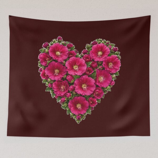 Item preview, Romantic Floral Heart – Beautiful Pink Hollyhocks Botanical Art designed and sold by Evelashop.
