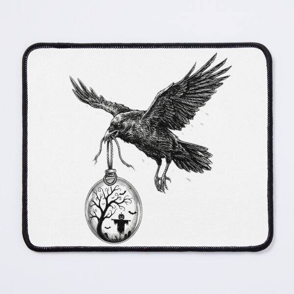 Item preview, Gothic Raven with Spooky Halloween Terrarium Vintage Line Art designed and sold by Stefanrajzer.