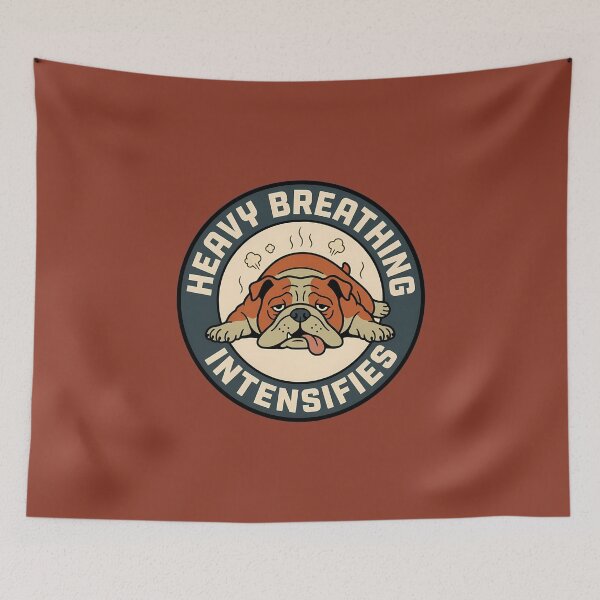 Item preview, Heavy Breathing Intensifies Funny Bulldog Retro Badge designed and sold by DripCultureLab.