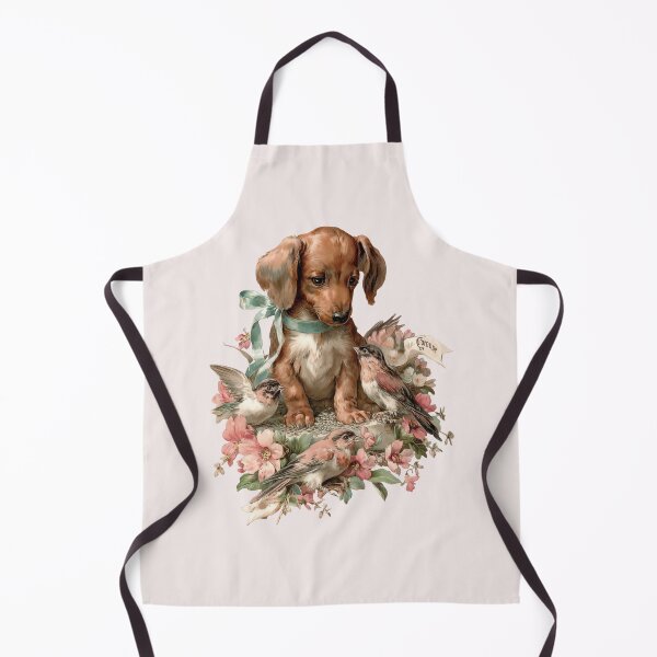 Item preview, intage Dachshund Puppy with Little Birds and Flowers - Victorian Dog Art designed and sold by NadinArtStudio.
