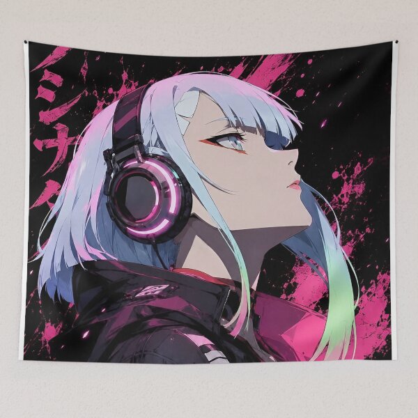 Item preview, Cyberpunk Anime Girl Neon Pink Headphones Futuristic Streetwear designed and sold by Dyan4.