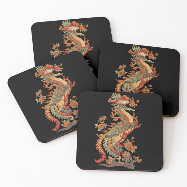 Item preview, Chinese Phoenix Fenghuang with Flowers - Traditional Asian Mythology Art designed and sold by Elite Wall Art.