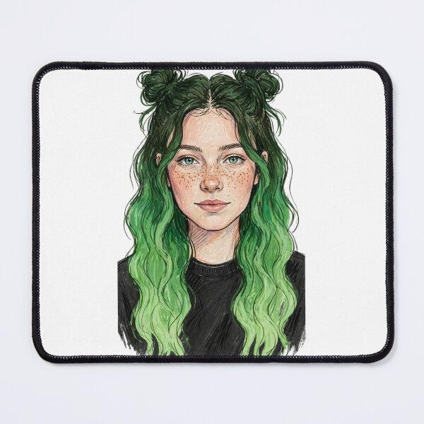 Item preview, Green Hair Girl with Freckles Portrait | Watercolor Marker Illustration designed and sold by dalilashops.