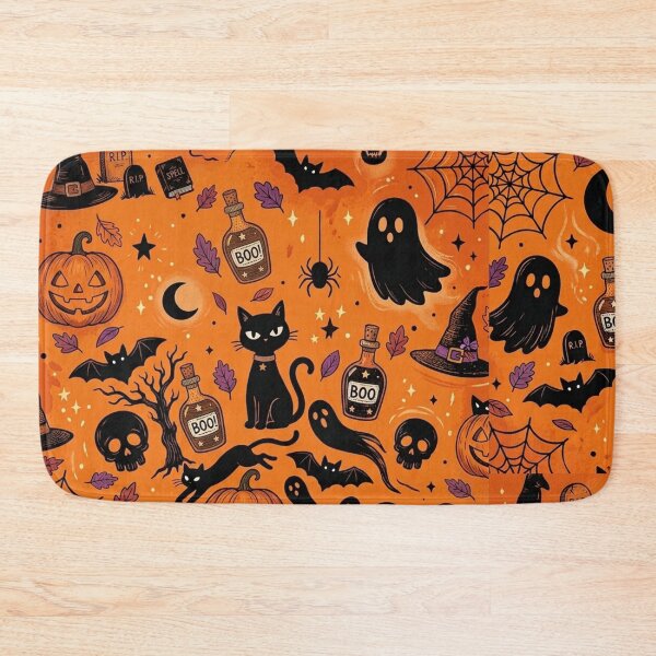 Item preview, Cute Halloween Seamless Pattern Spooky Orange Black designed and sold by littlepiptales.