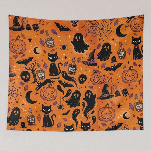 Item preview, Cute Halloween Seamless Pattern Spooky Orange Black designed and sold by littlepiptales.