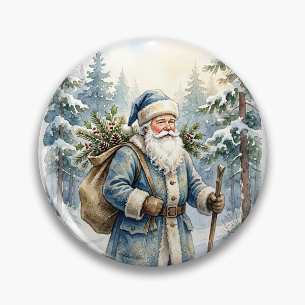 Item preview, Vintage Blue Santa Claus in a Snowy Forest designed and sold by Connys Colorful World.