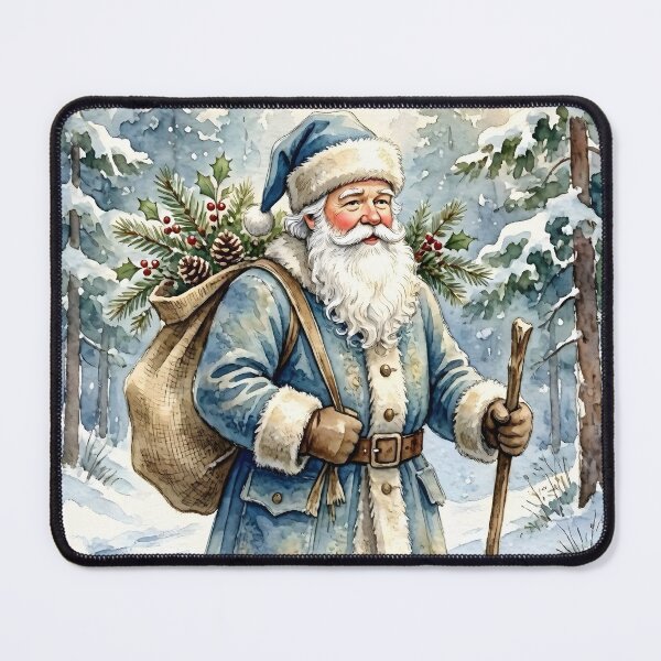 Item preview, Vintage Blue Santa Claus in a Snowy Forest designed and sold by Connys Colorful World.