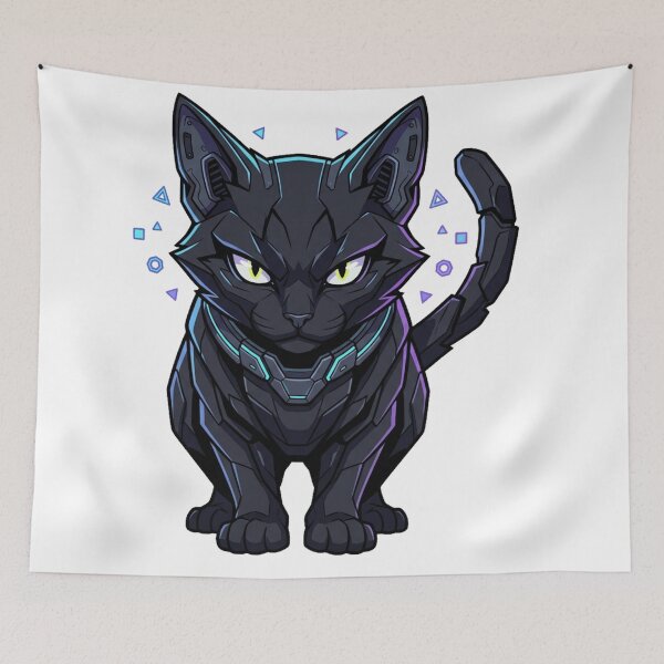 Item preview, Cyberpunk Black Cat Futuristic Mecha Sci-Fi Robot Graphic designed and sold by mood-draftsman.