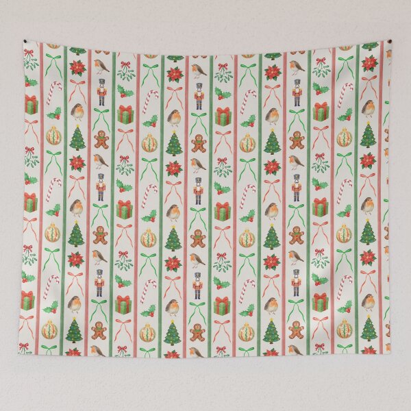 Item preview, Vintage Christmas Watercolor Stripes on Cream designed and sold by QuestingPixel.
