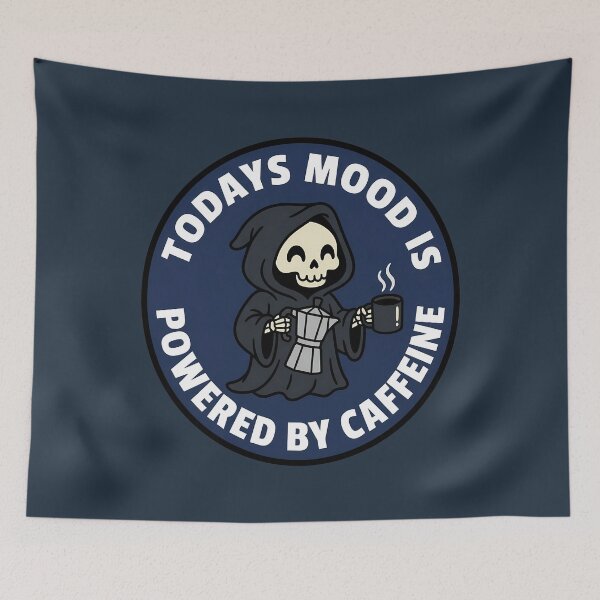 Item preview, Powered By Caffeine Grim Reaper Coffee Retro Badge designed and sold by DripCultureLab.