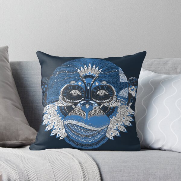 Item preview, Blue Mandala Monkey Face - Intricate Zentangle Gorilla Art with Feathers designed and sold by Elite Wall Art.