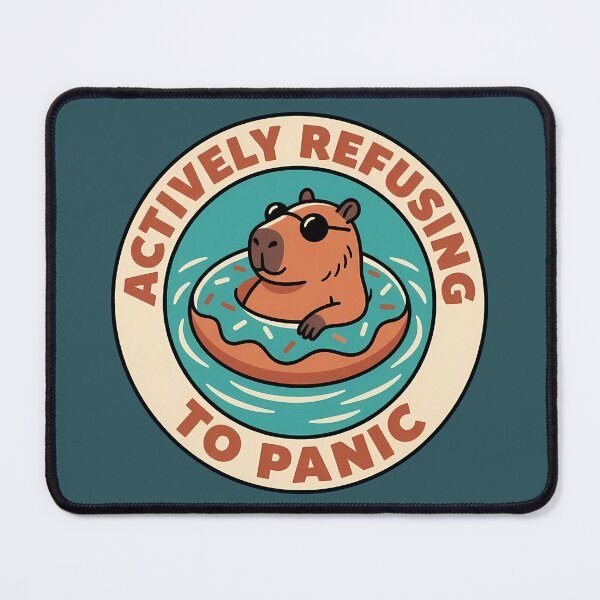 Item preview, Actively Refusing To Panic Capybara Retro Badge designed and sold by DripCultureLab.