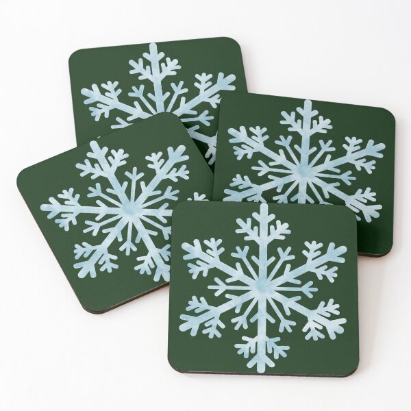 Item preview, Watercolor Christmas Snowflakes On Dark Green designed and sold by QuestingPixel.