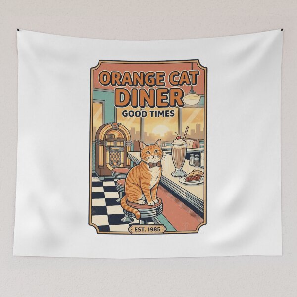 Item preview, Orange Cat Diner Retro Vintage 50s Restaurant Sign designed and sold by mood-draftsman.