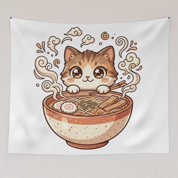 Item preview, Kawaii Ramen Cat Cute Japanese Noodle Bowl Anime Art designed and sold by mood-draftsman.