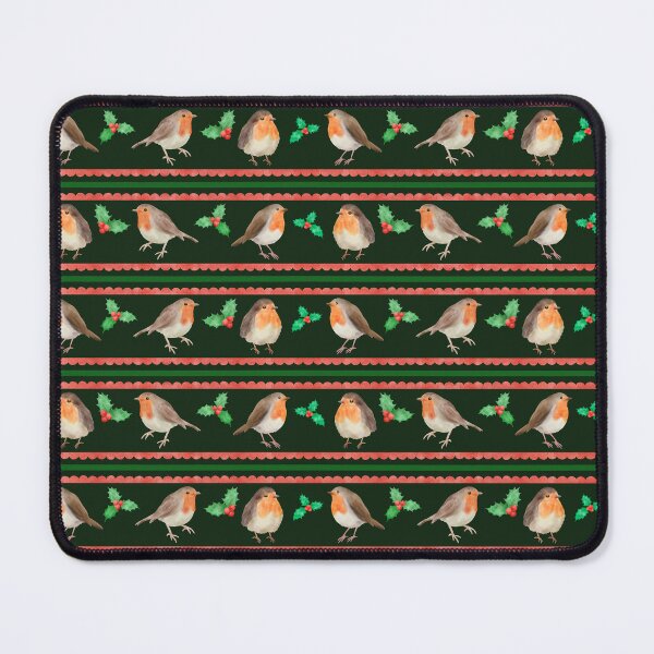 Item preview, Watercolor Christmas Robins and Holly Pattern on Dark Green designed and sold by QuestingPixel.