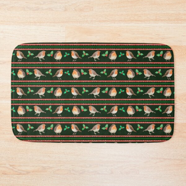 Item preview, Watercolor Christmas Robins and Holly Pattern on Dark Green designed and sold by QuestingPixel.