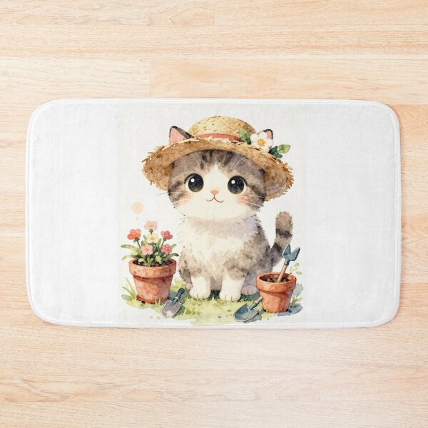Item preview, Kawaii Garden Cat with straw hat & – Watercolor designed and sold by Ponted.