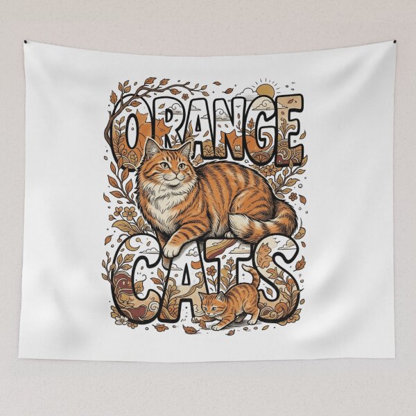 Item preview, Orange Cats Vintage Botanical Cottagecore Tabby Kitten Art designed and sold by mood-draftsman.