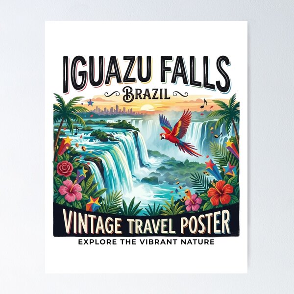 Item preview, Iguazu Falls Brazil Vintage Retro Nature Poster designed and sold by 0Zetgest.