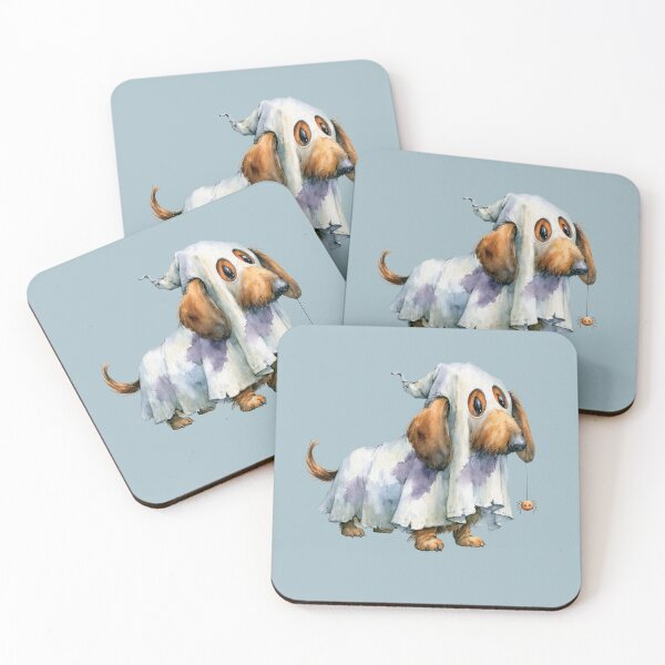 Item preview, Dachshund Ghost Costume Watercolor Art designed and sold by NadinArtStudio.