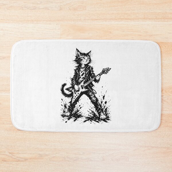 Item preview, Rock Star Cat Electric Guitar Monochrome Brushstroke Art designed and sold by Artycom.