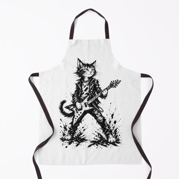 Item preview, Rock Star Cat Electric Guitar Monochrome Brushstroke Art designed and sold by Artycom.