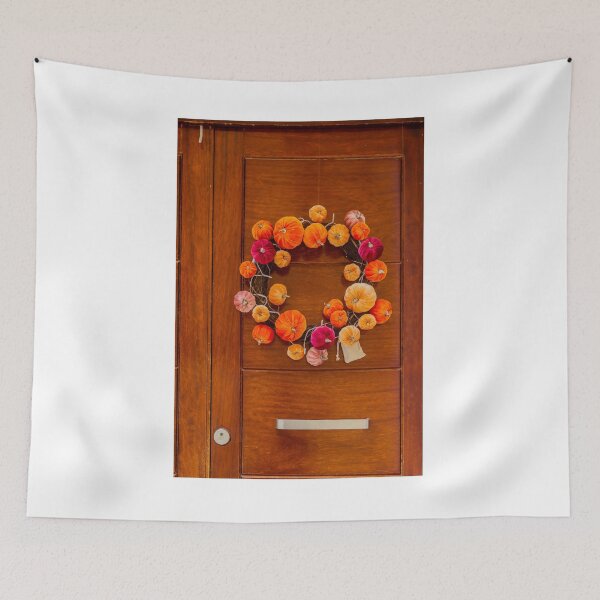 Item preview, Autumn Pumpkin Wreath Decor on Warm Wooden Door for Festive Seasonal Home Entrance designed and sold by Nmallia.