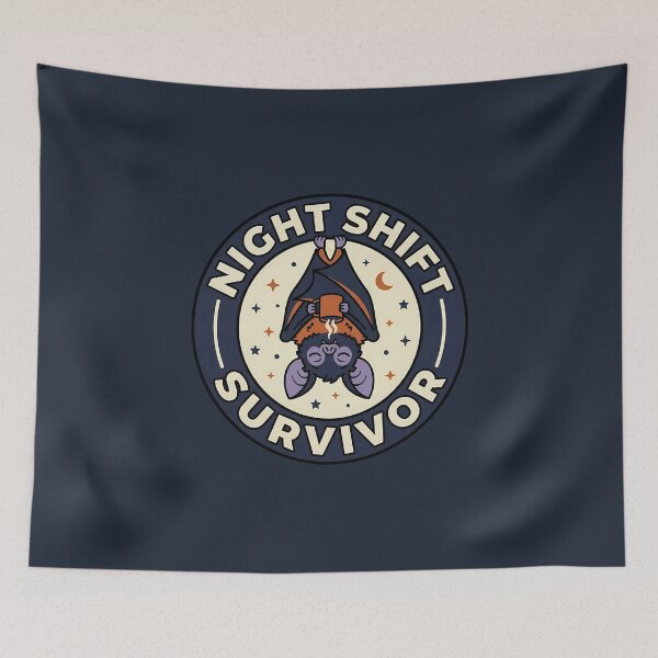 Item preview, Night Shift Survivor Retro Fruit Bat Badge designed and sold by DripCultureLab.