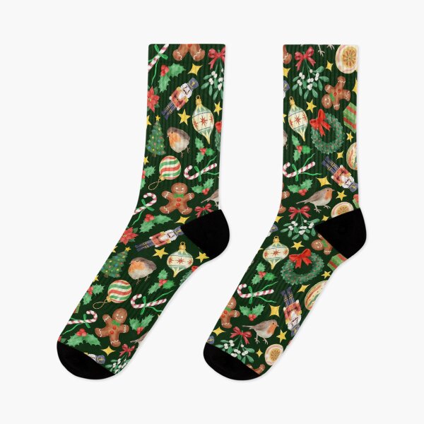 Item preview, Vintage Christmas Watercolor Scatter Pattern on Dark Green designed and sold by QuestingPixel.
