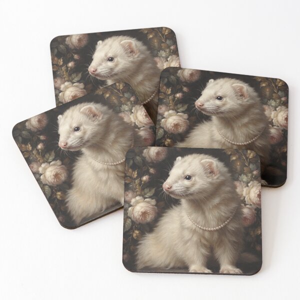 Item preview, Regal Ferret Portrait with Pink Pearl Necklace designed and sold by Real Beast Art.