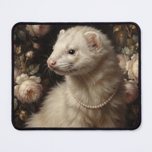 Item preview, Regal Ferret Portrait with Pink Pearl Necklace designed and sold by Real Beast Art.