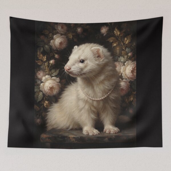 Item preview, Regal Ferret Portrait with Pink Pearl Necklace designed and sold by Real Beast Art.