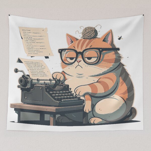 Item preview, Cute Coder Cat Typing on Retro Typewriter designed and sold by LEOYinger.