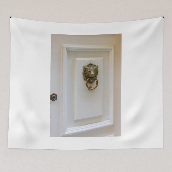Item preview, Elegant Brass Lion Door Knocker on White Paneled Front Door for Classic Home Decor designed and sold by Nmallia.