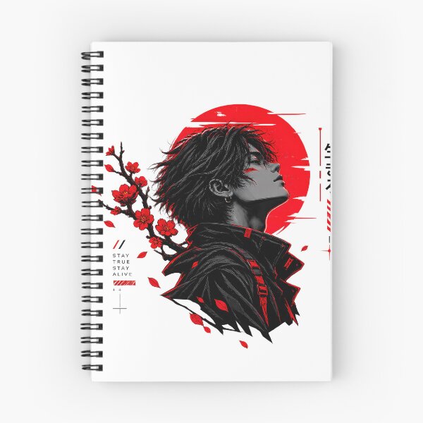 Item preview, Dark Anime Boy Red Moon Cherry Blossom designed and sold by Ekracreatives.