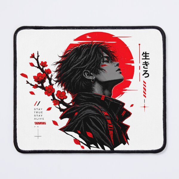 Item preview, Dark Anime Boy Red Moon Cherry Blossom designed and sold by Ekracreatives.