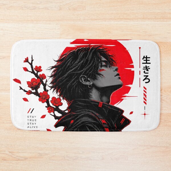 Item preview, Dark Anime Boy Red Moon Cherry Blossom designed and sold by Ekracreatives.