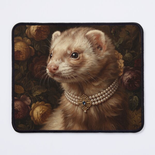 Item preview, Regal Ferret Portrait with Gold Brooch Necklace designed and sold by Real Beast Art.