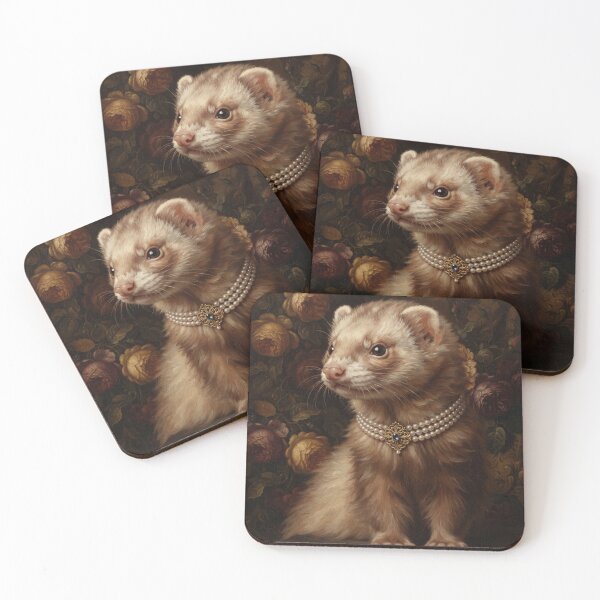 Item preview, Regal Ferret Portrait with Gold Brooch Necklace designed and sold by Real Beast Art.