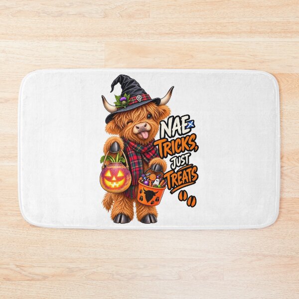 Item preview, Nae Tricks, Just Treats – Funny Scottish Highland Cow Halloween designed and sold by SMalcolmDesigns.