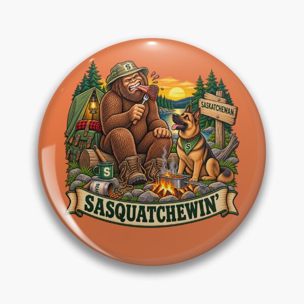 Item preview, Sasquatchewin’ Saskatchewan Camping Sasquatch & German Shepherd designed and sold by BigfeetLittlepaws.