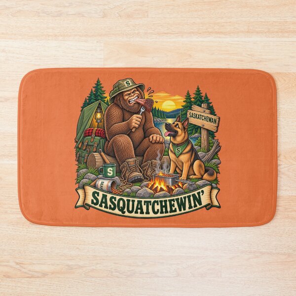 Item preview, Sasquatchewin’ Saskatchewan Camping Sasquatch & German Shepherd designed and sold by BigfeetLittlepaws.
