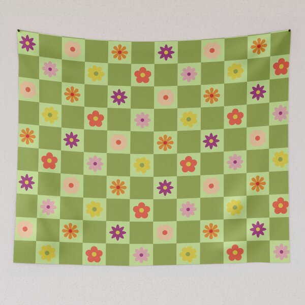 Item preview, Y2K Ditsy Flower Checks – Whimsical Mod Botanical Checkerboard Pattern designed and sold by Frohyou.