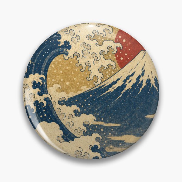 Item preview, The Great Wave and Mount Fuji with Red Rising Sun - Vintage Japanese Ukiyo-e Style designed and sold by vekotpu.