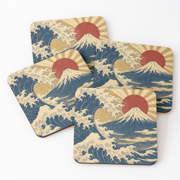 Item preview, The Great Wave and Mount Fuji with Red Rising Sun - Vintage Japanese Ukiyo-e Style designed and sold by vekotpu.