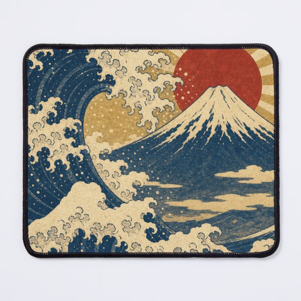 Item preview, The Great Wave and Mount Fuji with Red Rising Sun - Vintage Japanese Ukiyo-e Style designed and sold by vekotpu.